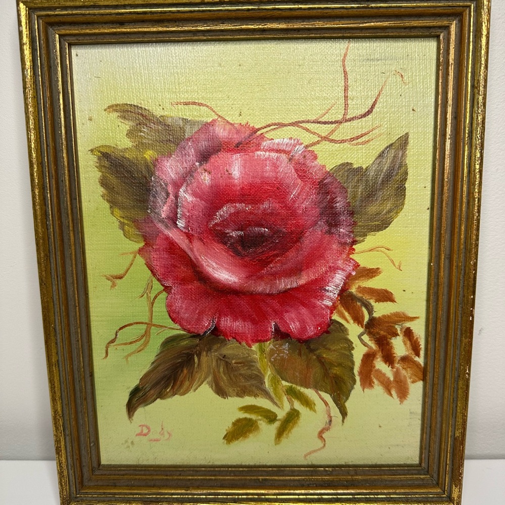 Elegant Rose Painting in Gold Frame